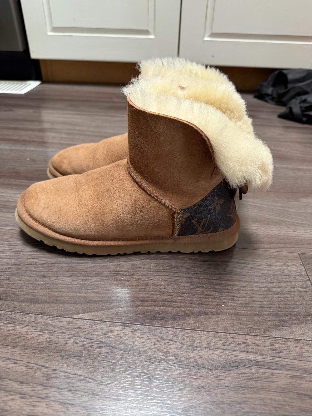 Chestnut Shearling Short Boot with Monogram Heel 7.5-8